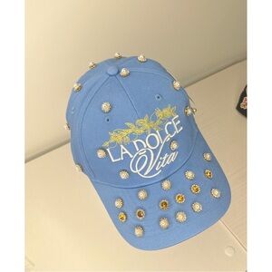 Dolce Vita Blue Cap with Gold and Silver Embellishments